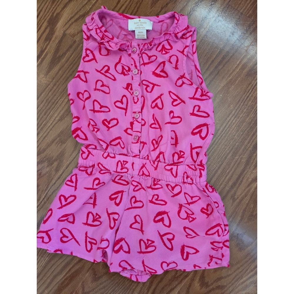Kate Spade New York Girls Pink Heart Print Sleeveless‎ Romper Size 4Y 104cm